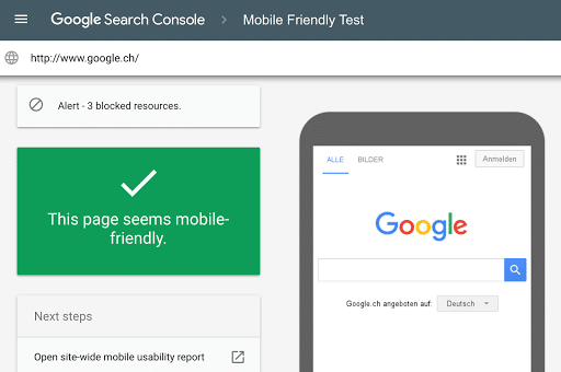 check mobile usability in google search console